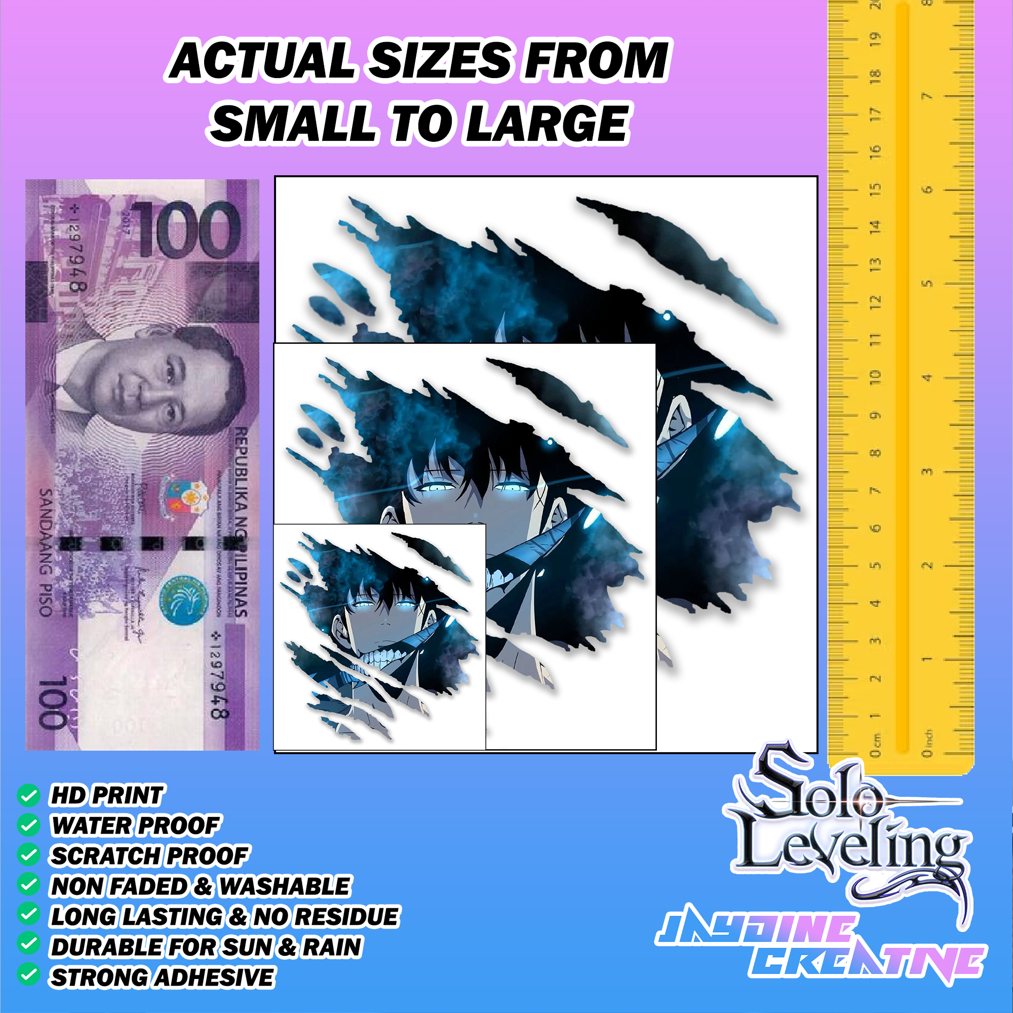 Solo Leveling, Scratch Design Sticker, Indoor Outdoor Vinyl Sticker ...