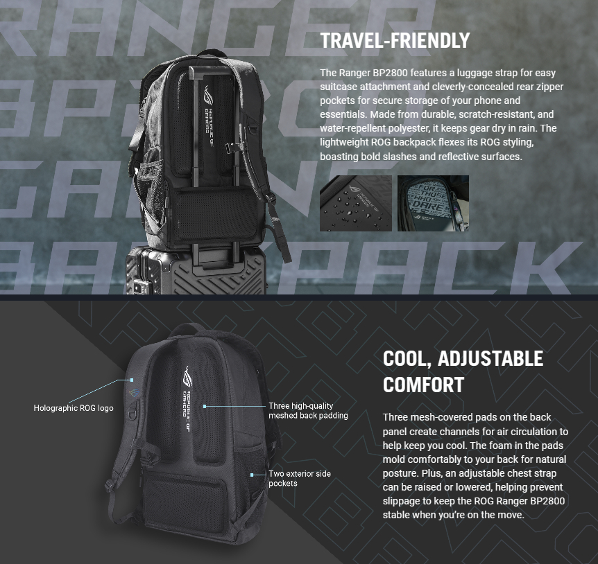 Rucsac ASUS ROG Ranger BP2800 Gaming Backpack pentru laptop de 18 inch, Black