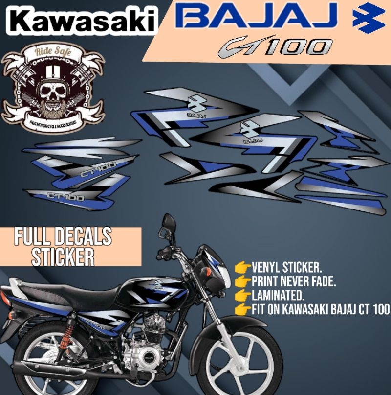 Kawasaki Bajan CT100 Full Decals Sticker Accessories / Bajaj CT100 ...