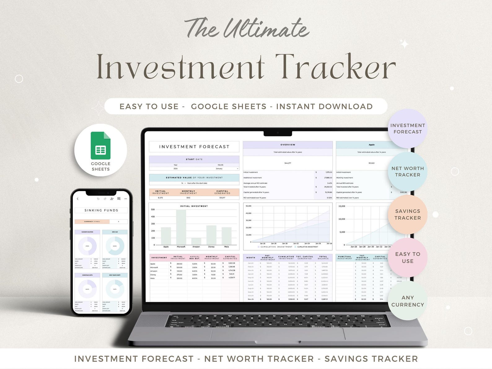 Digital Planner, Investment Tracker Portfolio Spreadsheet Google Sheets ...