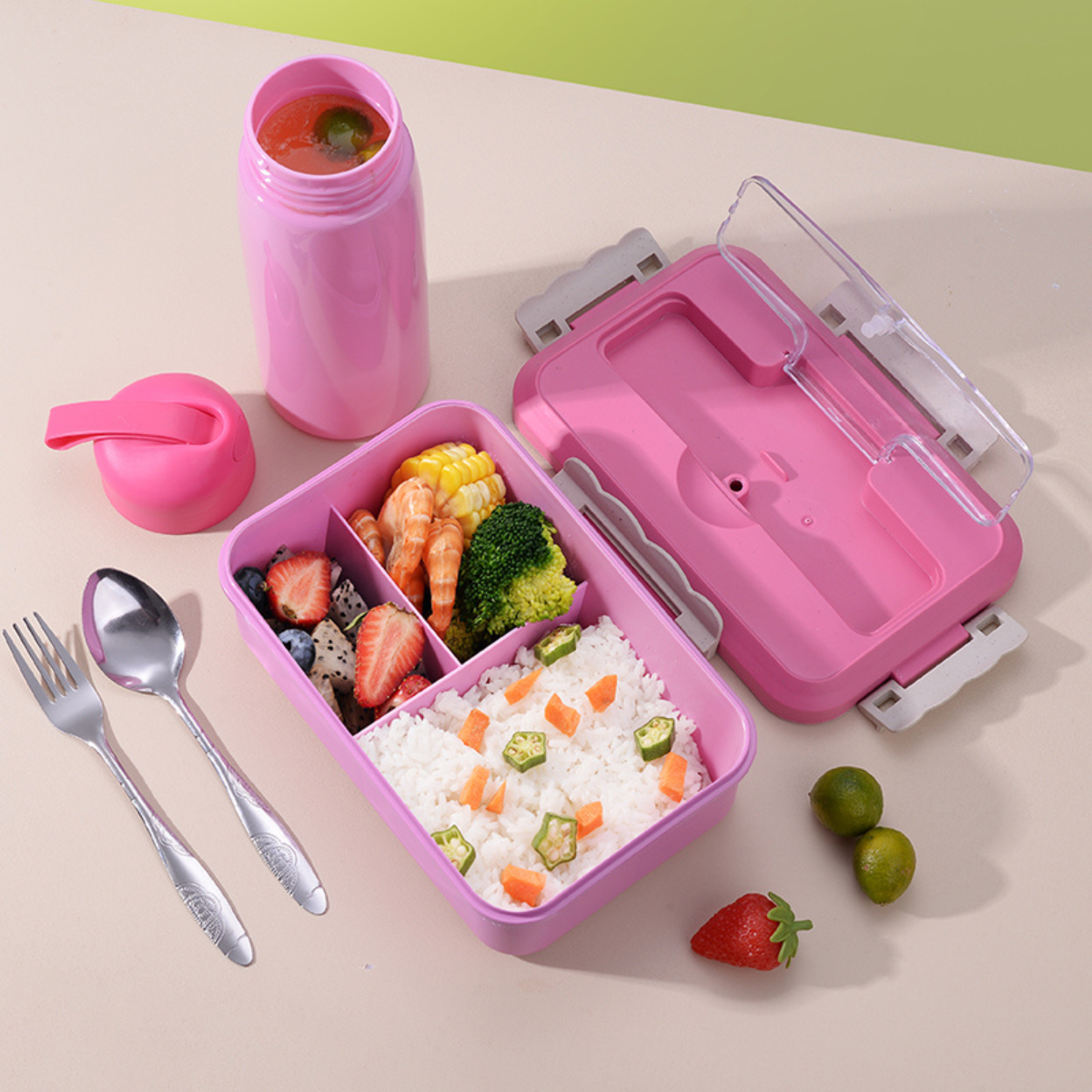Colorful Lunch Set - 550ml Water Bottle, Lunch Box with Stainless Spoon ...