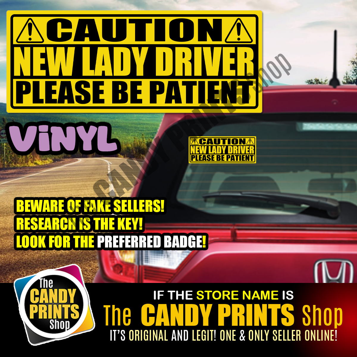 Magnetic and VInyl Car Sticker (CAUTION - NEW LADY DRIVER - PLEASE BE ...