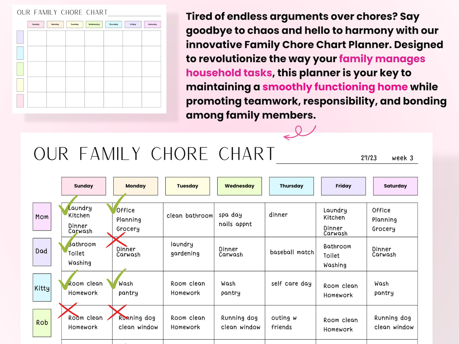 Digital Planner, Printable Family Chore Chart, Family Planner, Weekly ...