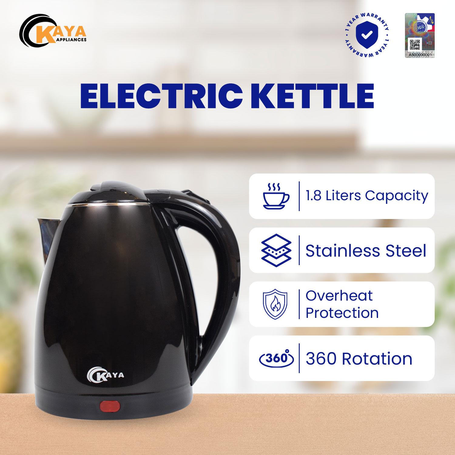 KAYA 1.8Liters Electric Water Kettle Stainless Steel Cordless Auto Shut ...