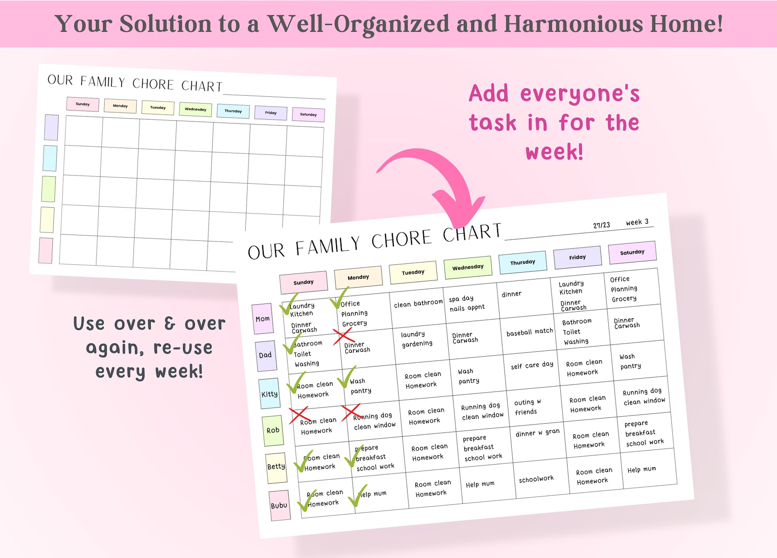 Digital Planner, Printable Family Chore Chart, Family Planner, Weekly ...