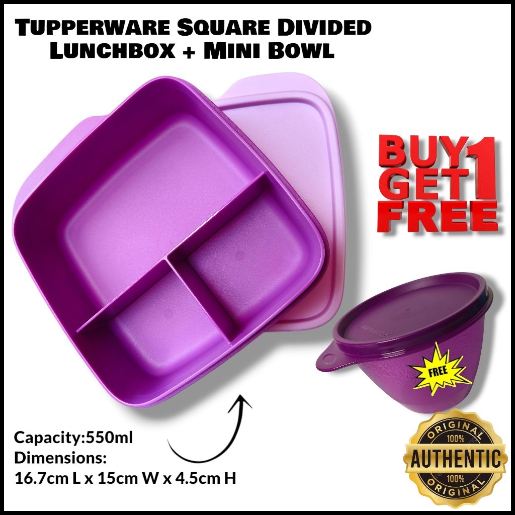 Tupperware Square Divided Lunchbox 550ml Free Snackbox 120ml | Shopee ...