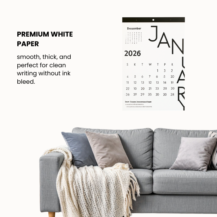 Minimalist and Aesthetic Wall Calendar 2026 A3 White Design | Easy Tear ...
