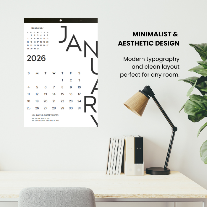 Minimalist and Aesthetic Wall Calendar 2026 A3 White Design | Easy Tear ...