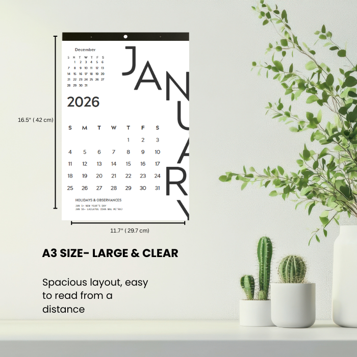 Minimalist and Aesthetic Wall Calendar 2026 A3 White Design | Easy Tear ...