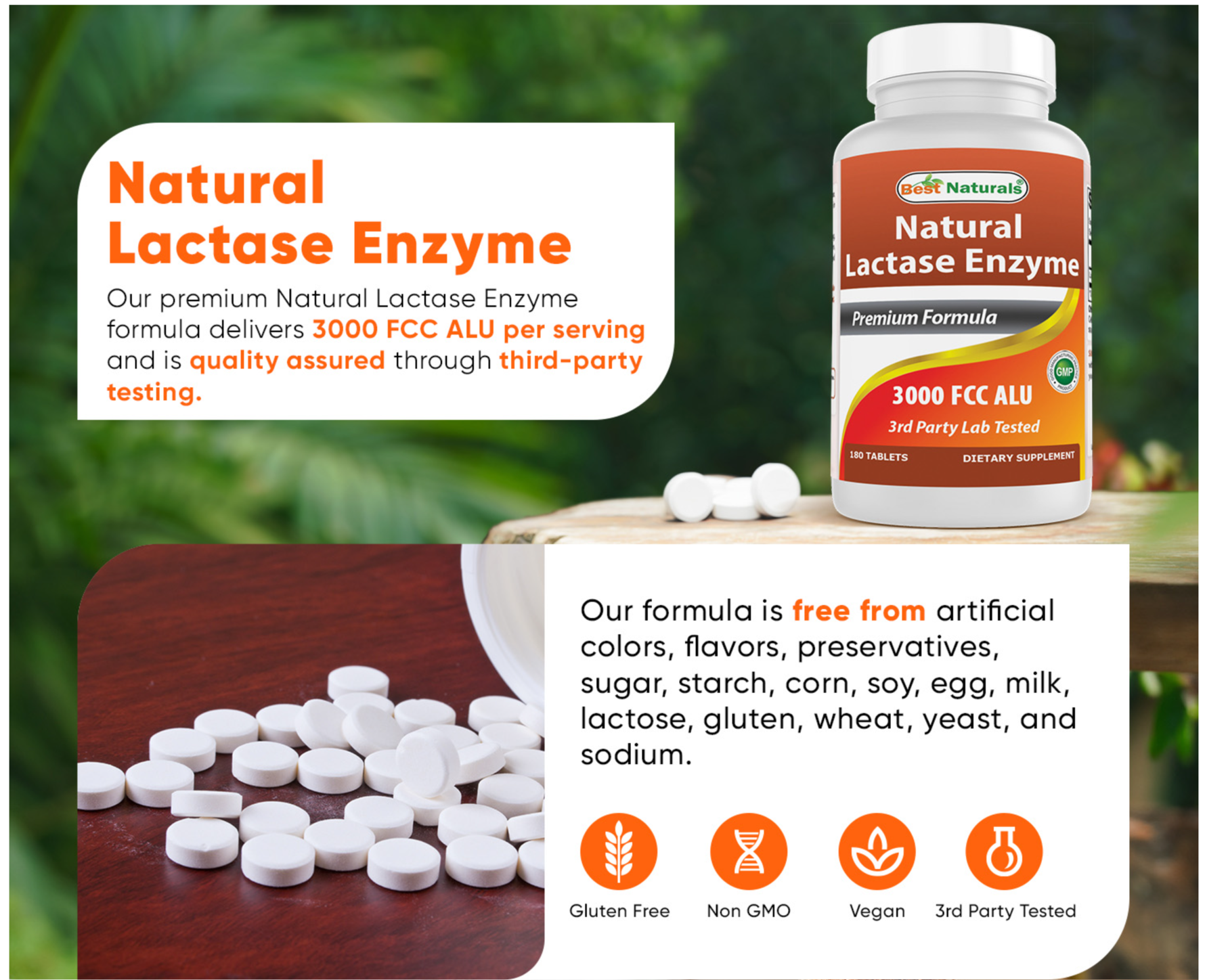 180 Tabs Fast Acting Lactase (Lactaid) - Lactose Intolerance, Digestion ...