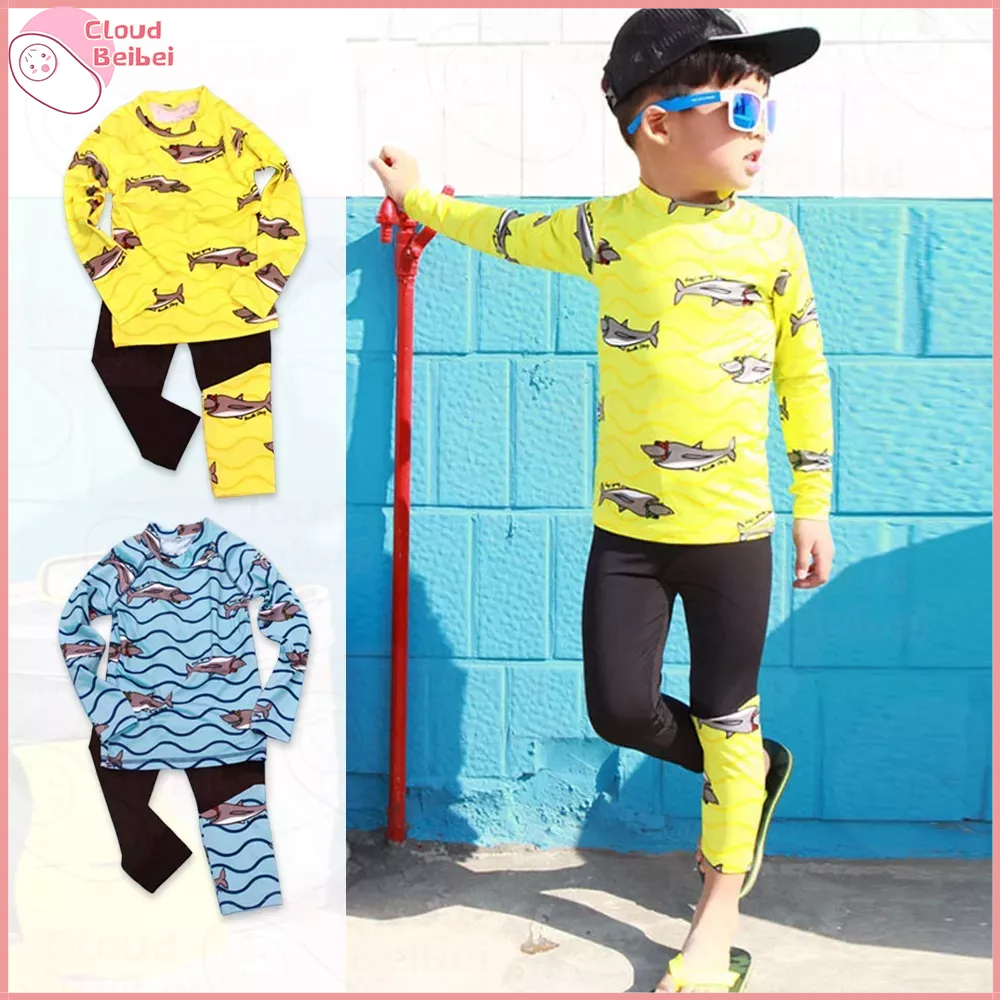 Cloud Swimsuit for Kids Cute Fish Print Sunscreen Long Sleeve Children