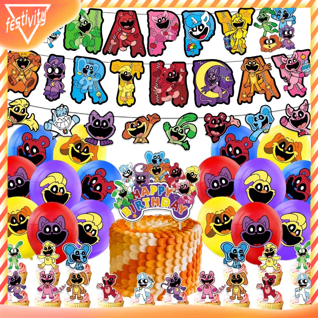 Smiling Critters Set Birthday Party Banner Cake Topper Cupcake Toppers ...