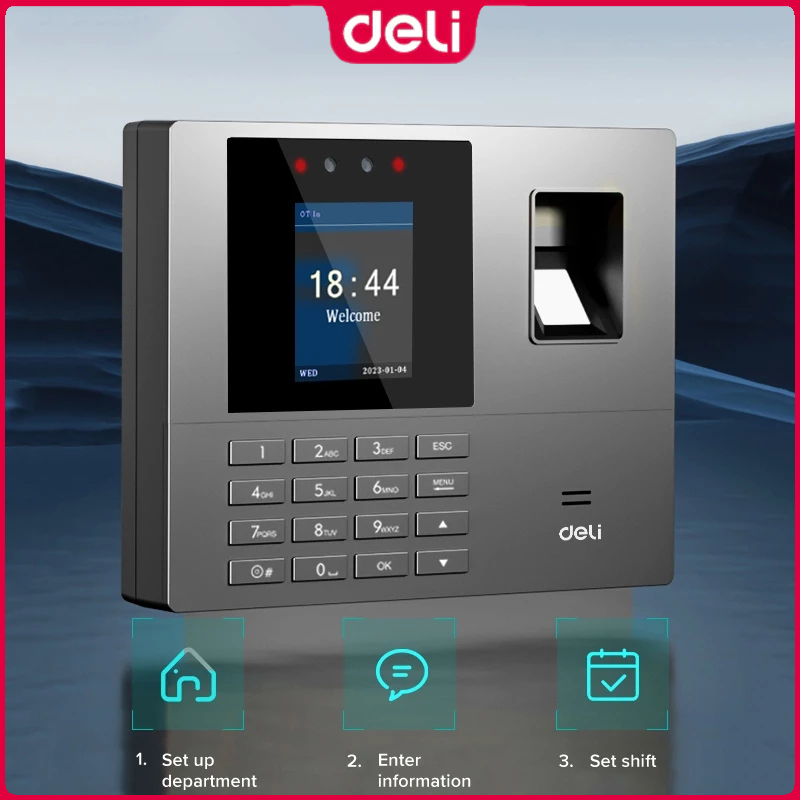 Deli Face Attendance Biometric Office Fingerprint Scanner Machine USB ...