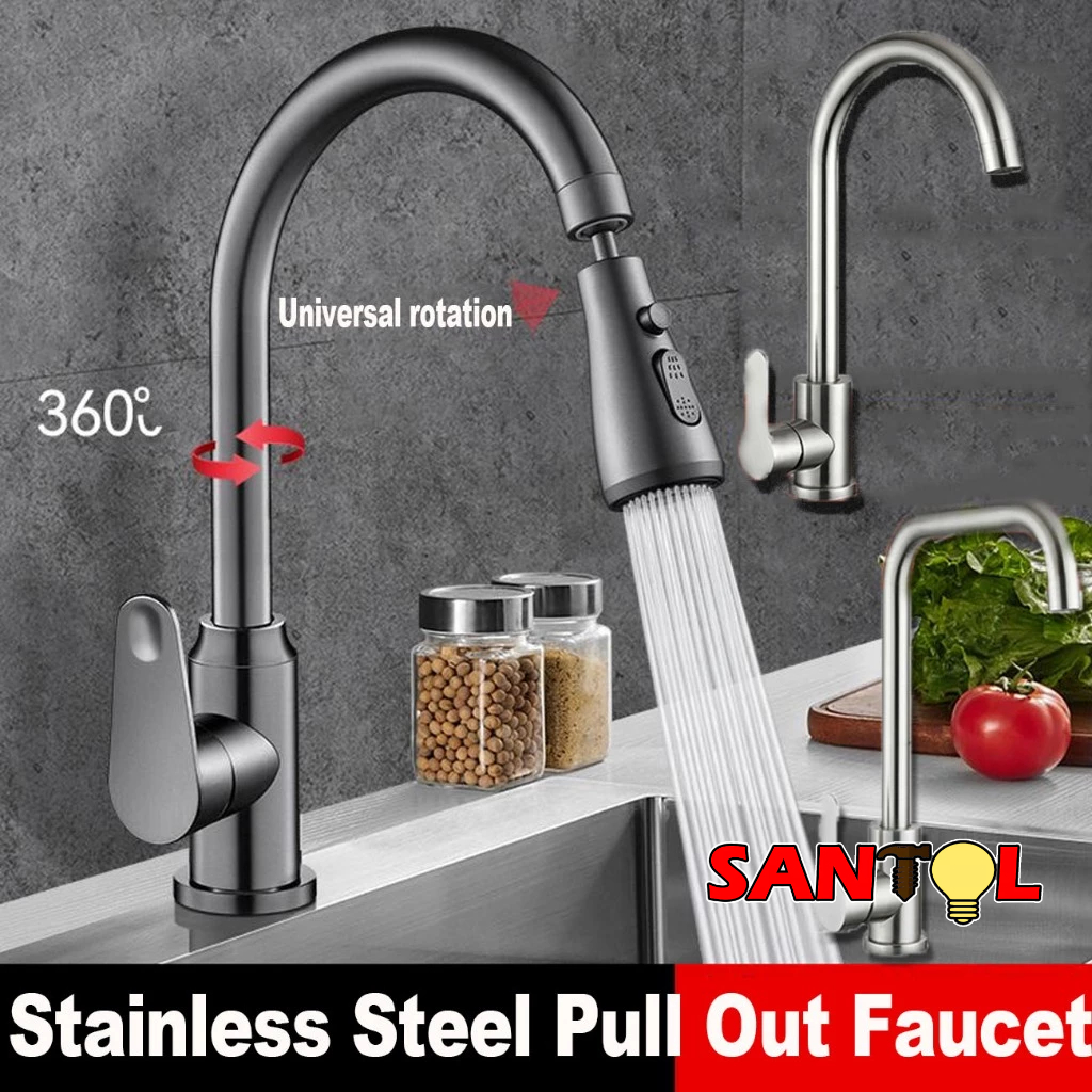 Kitchen Faucet Black Silver Pull Out Sink Mixer Brushed Nickle Steam ...