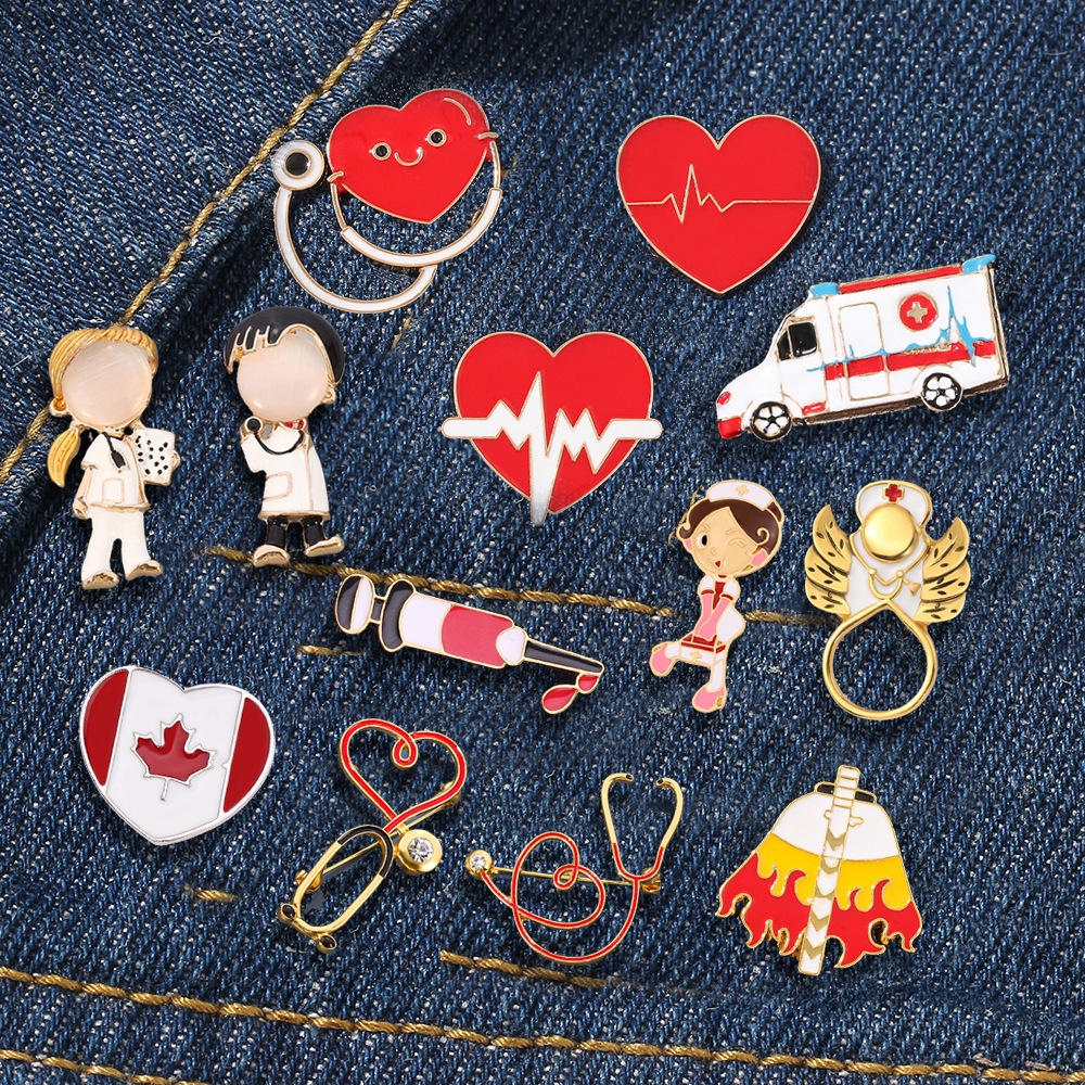 Medical Series Enamel Brooch Stethoscope Ecg Male Female Nurse ...