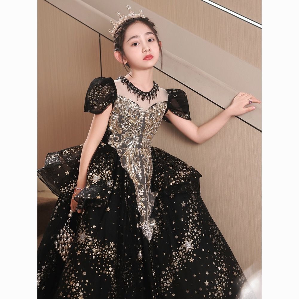 Children's Party Black Dress Girls Long Sleeve Birthday Princess Dress main image 1