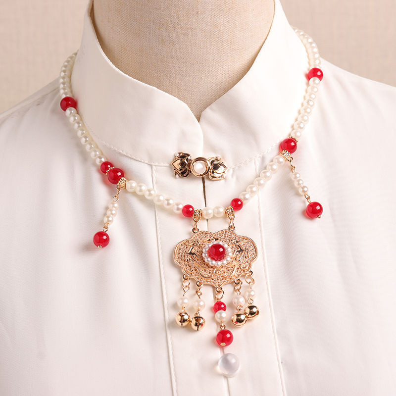 Ping An Lock Retro Ethnic Style Horse Face Skirt Hanfu Short Necklace ...