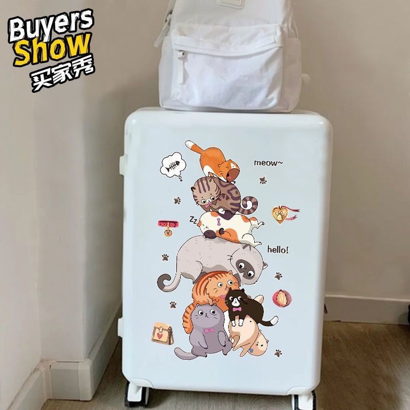 Luggage Sticker Cartoon Cute Layer Stacked Cat Large Zhang Trolley Box ...