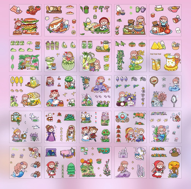 100 hand account stickers note gift box children's girl tape stickers ...