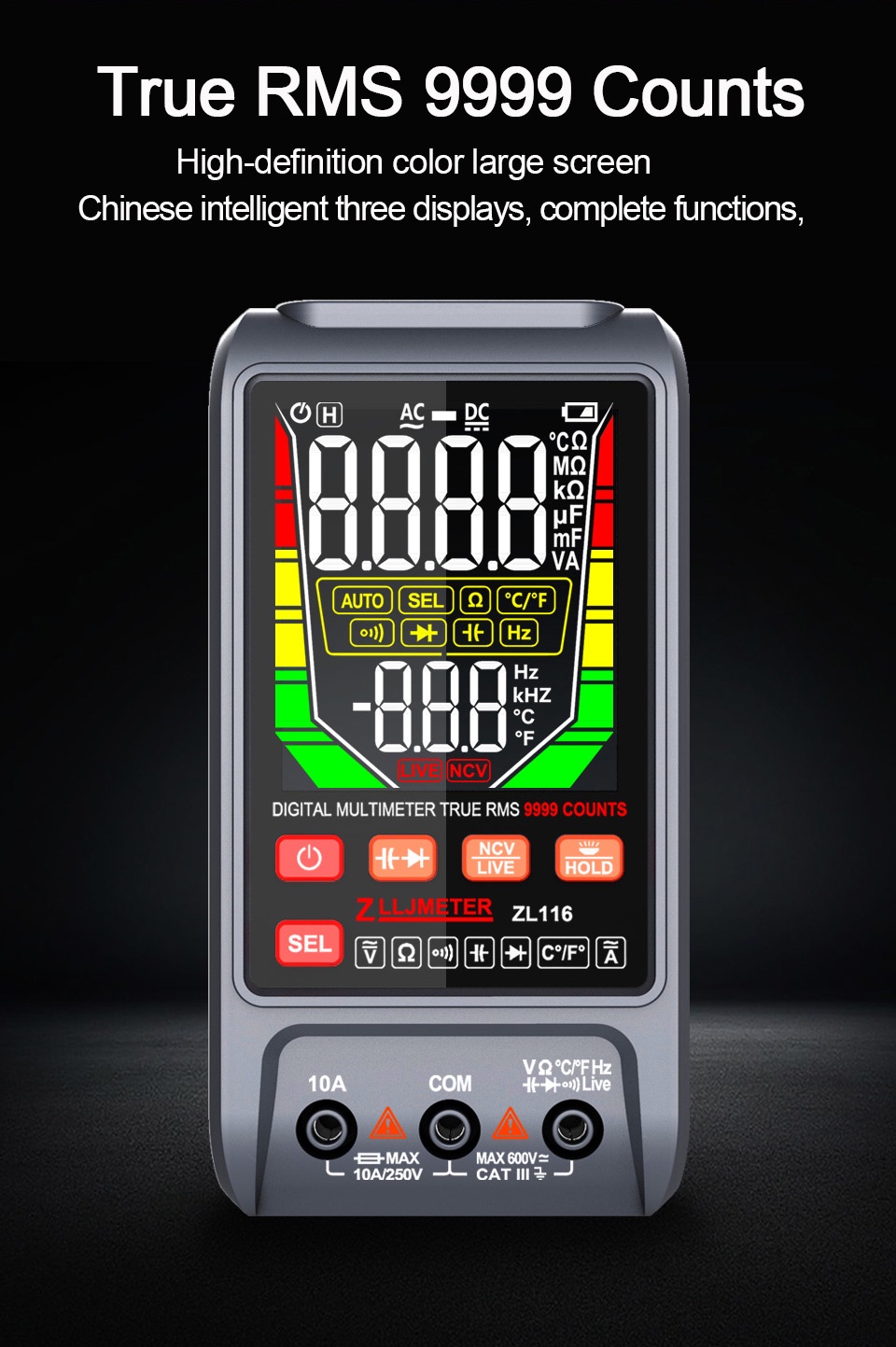 Large screen USB charging digital multimeter AC DC current voltage ...