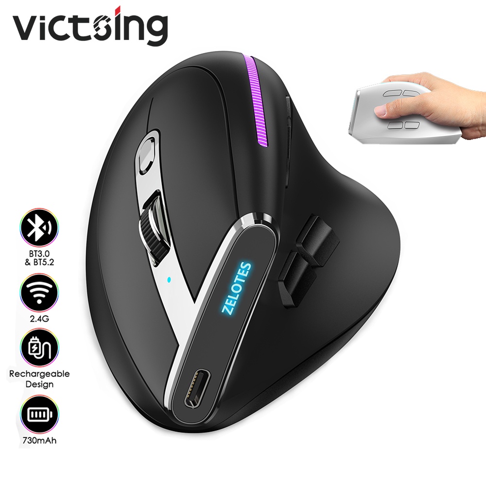 VICTSING F36 Ergonomic Vertical Bluetooth Mouse (2.4G+BT3.0+BT5.2) with ...