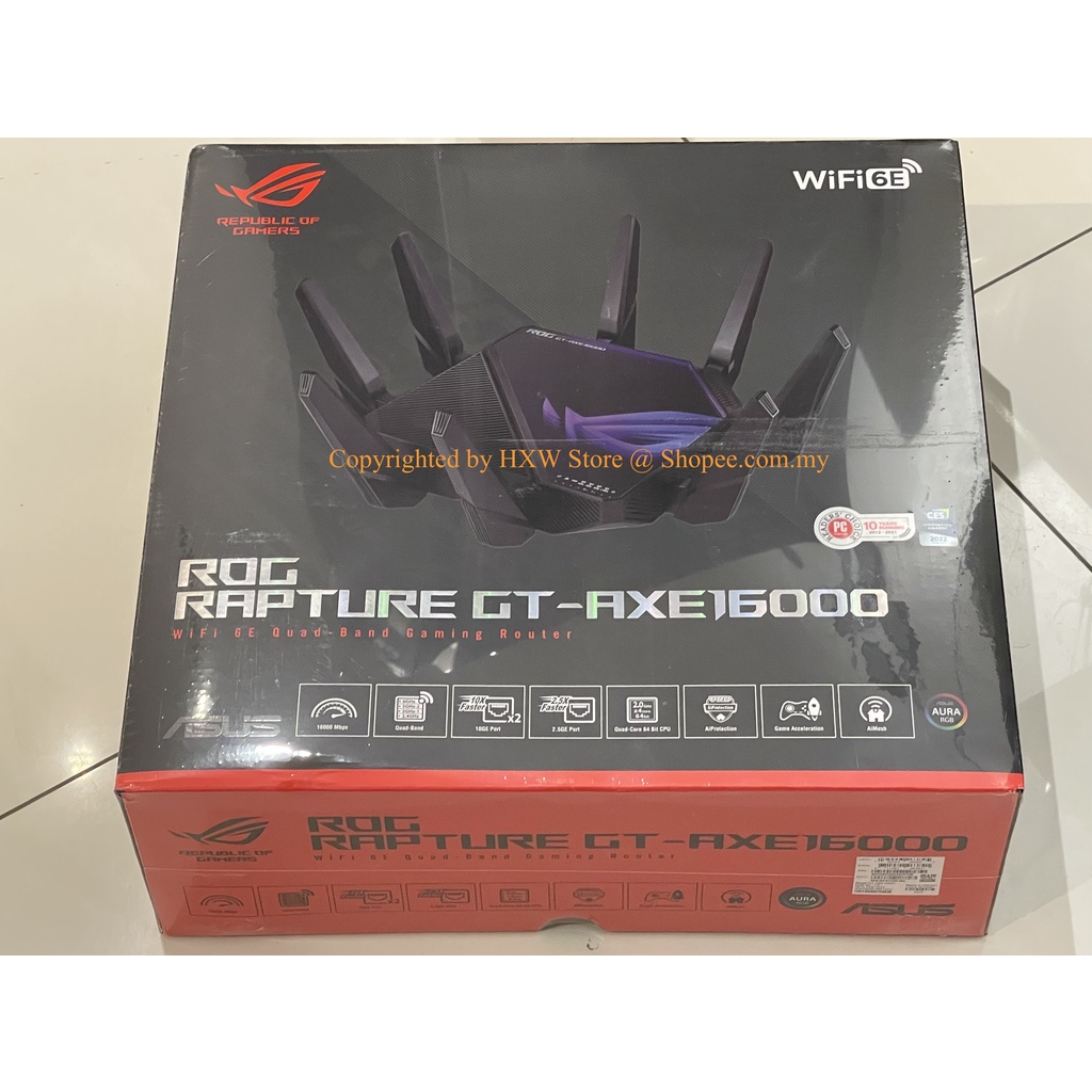 Asus ROG Rapture GT-AXE16000 Quad Band WiFi 6E Router With Dual 10G WAN ...