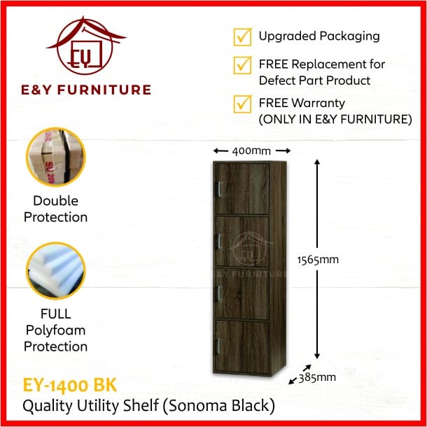 Modern Fashion 4-Tier Multipurpose Utility Rack / Shelf with Door (Rak ...