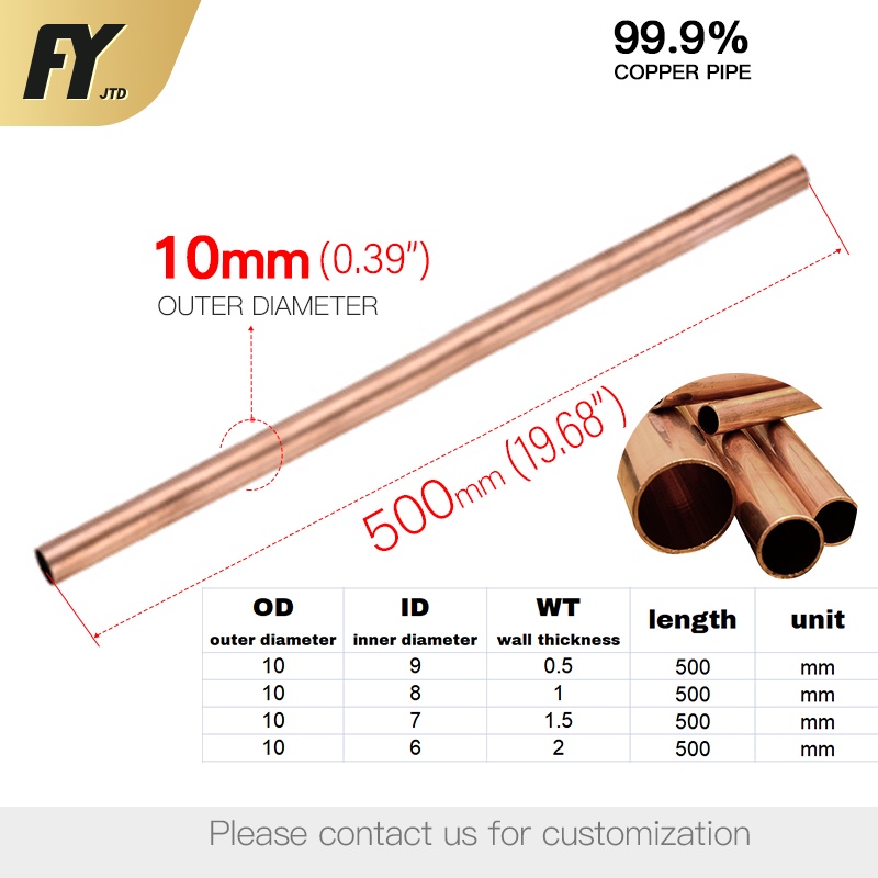 FUYI Copper tube 10mm outer diameter 500mm 1/2 metre length High ...