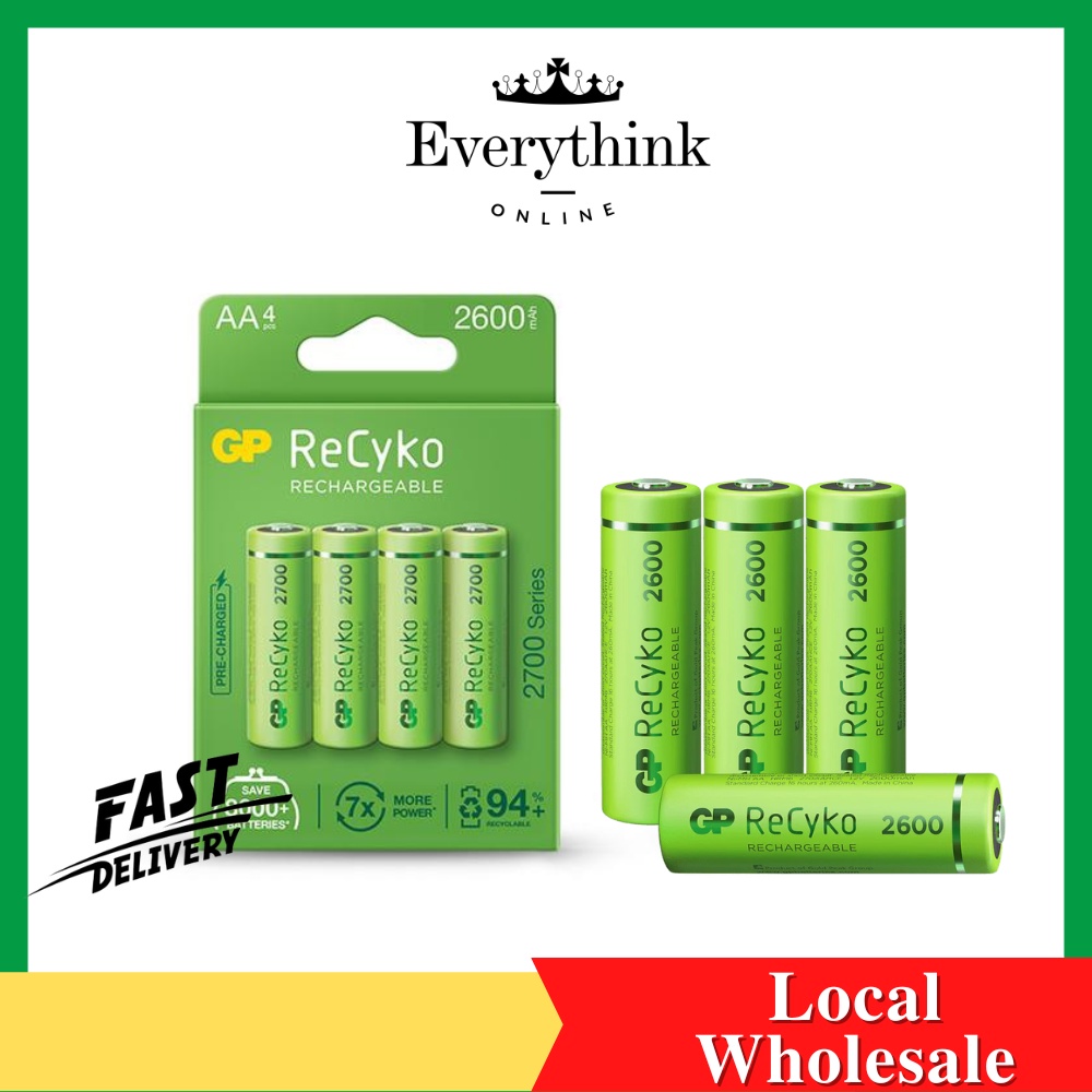 [READY STOCK] GP RECYKO 4'S 2600MAH AA 2700 SERIES NIMH RECHARGEABLE BATTERY BATTERIES 4PCS