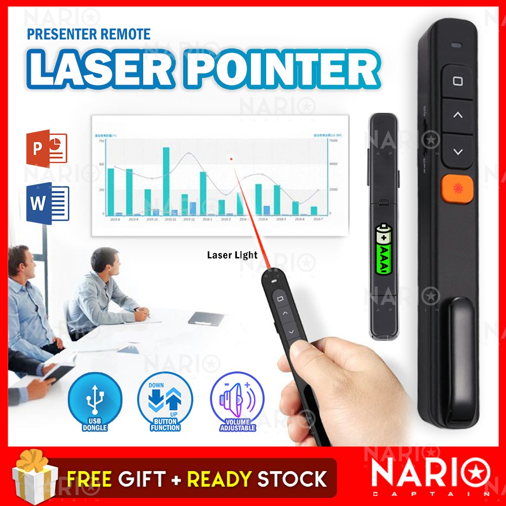 NARIO PowerPoint PPT Presenter Remote Control USB Wireless 2.4GHz Red ...
