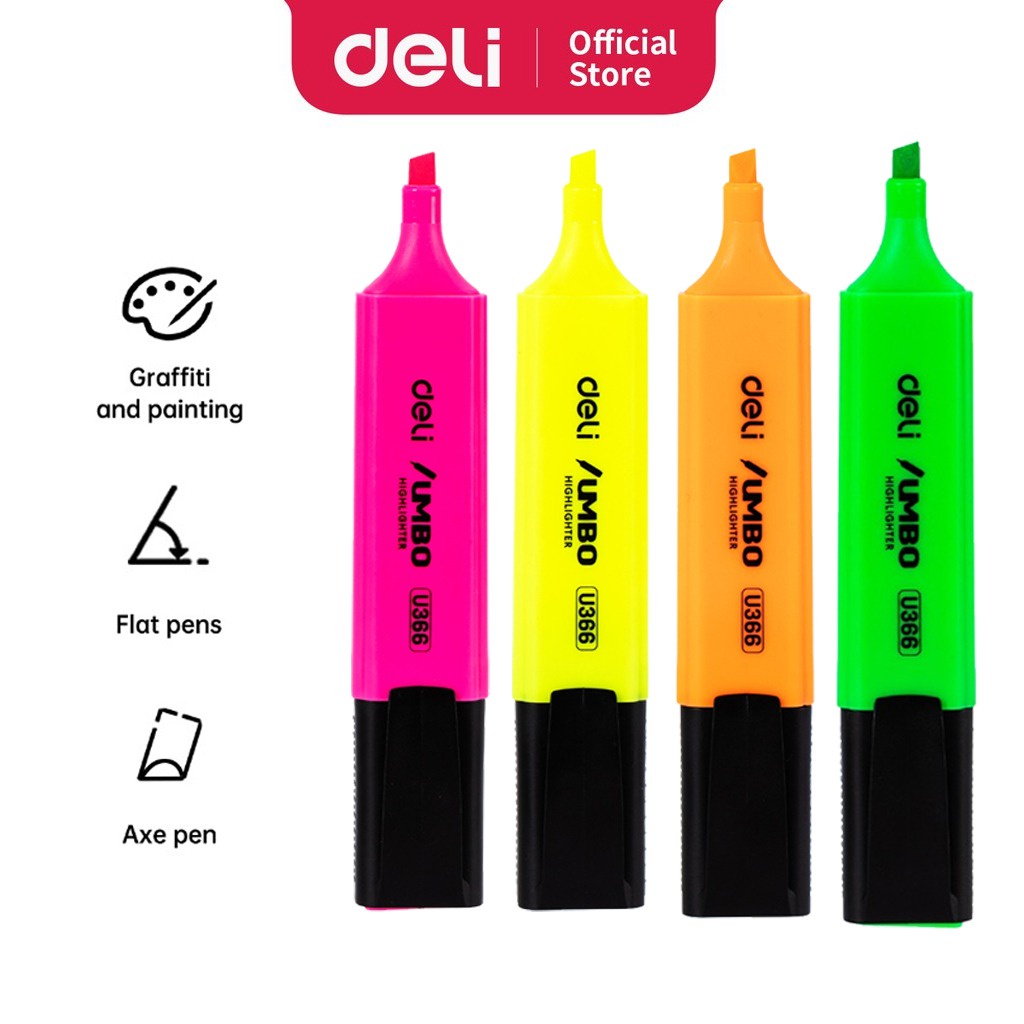 Deli Highlighter EU366 Bright Colour Chisel Tip 15mm 4 Colors