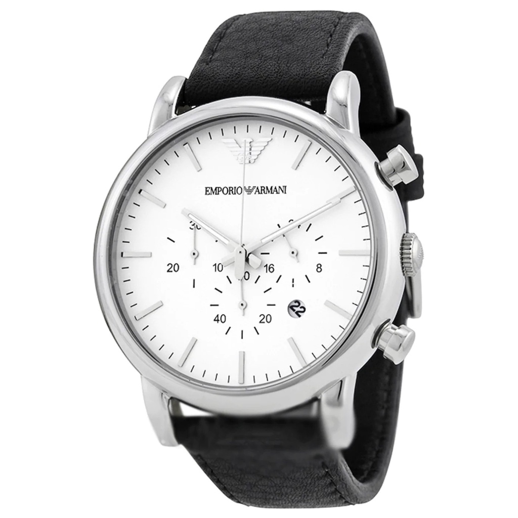 Authentic Emporio Armani Classic Men White Dial Black Leather Watch ...