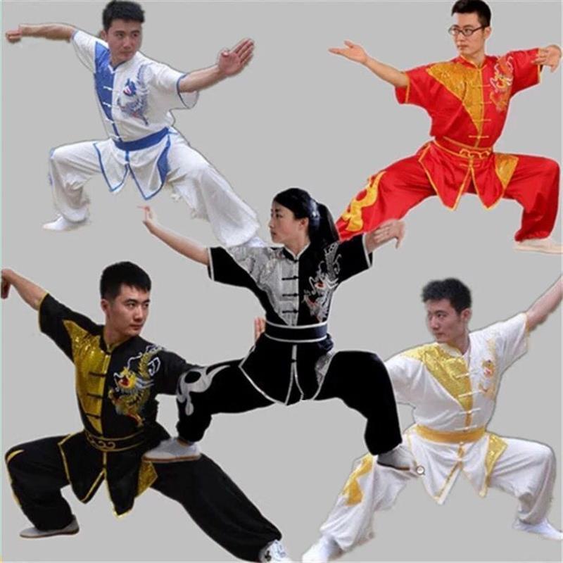 martial arts uniform成人儿童武术服太极服练功服长短袖南拳长拳服演出表演服刺绣龙丝Adult children's ...