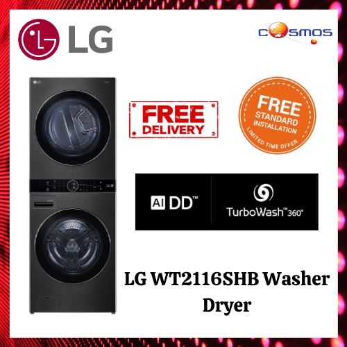 LG 21kg Washer / 16kg Dryer WT2116SHB WashTower™ AllInOne Stacked
