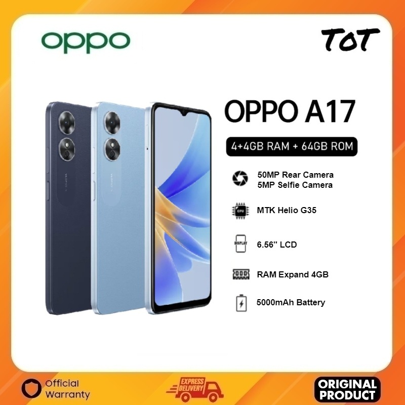 OPPO A17 (4+4GB RAM + 64GB ROM) 6.56" LCD | 50MP AI Camera | 5000mAh ...