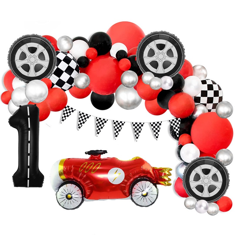 Boy Racing Birthday Party Balloon Arch Kit Red Car Balloon Garland ...