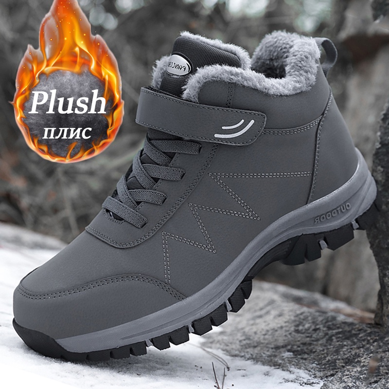 2022 Winter Women Men Boots Plush Leather Waterproof Sneakers Climbing ...