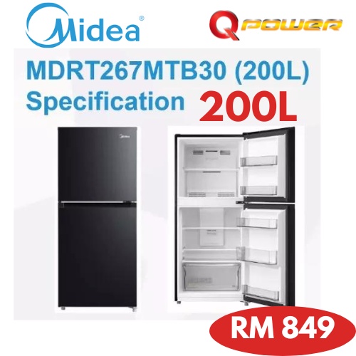 Midea Fridge MDRT267MTB30 2 Door Refrigerator (Gross 200L) 3 Star