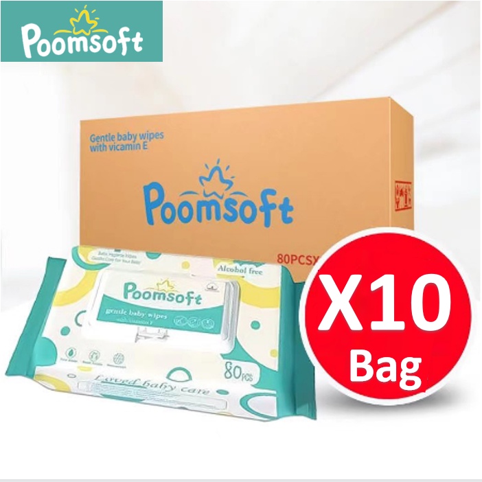 POOMSOFT Non Alcohol Baby Wet Wipes/Wet Tissue (80 Pcs/Pack) Shopee