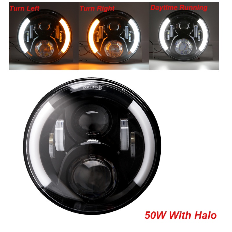 thumbnail image 2 of 7" LED Headlights Pair Chrome – 50W Halo + Indicator, E-Marked (Original Cafe Racer Co.) 2 of 5