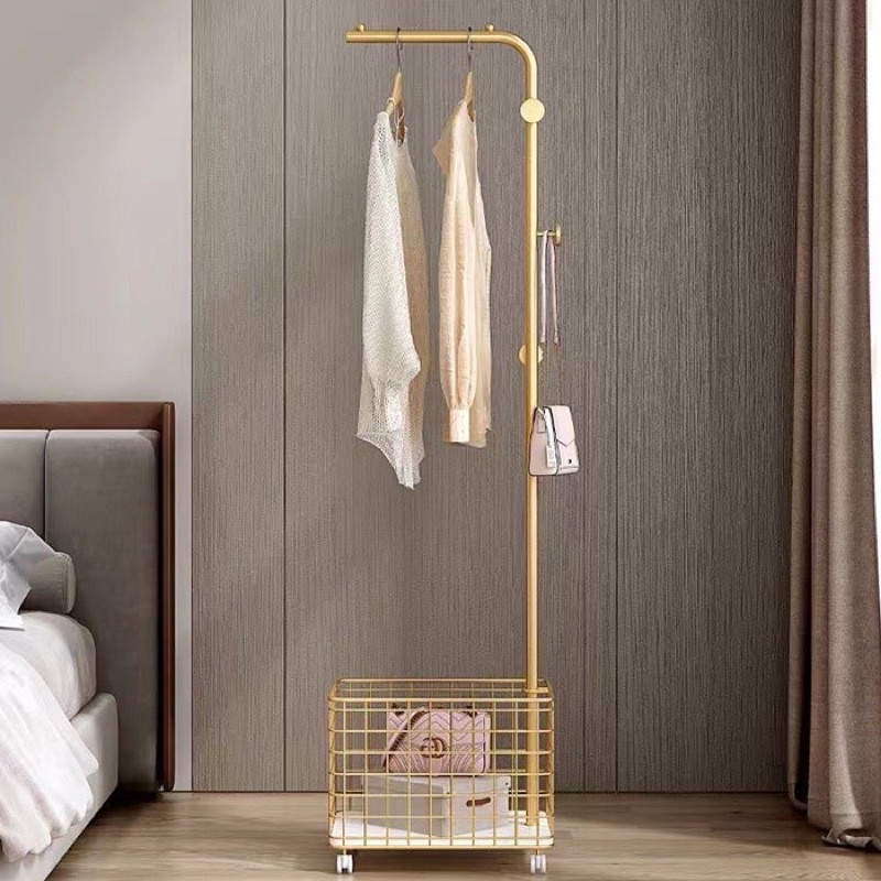 Luxury Standing Clothes Rack With Minimalist Basket / Rack Gantung Baju ...