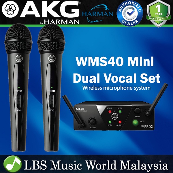 WMS40MINIDUALHT DUAL MIC RECEIVER W/ TWO MICS 2X H-HELD 660.7 & 662.3MHZ AKG WMS-S40DVA/C main image 1