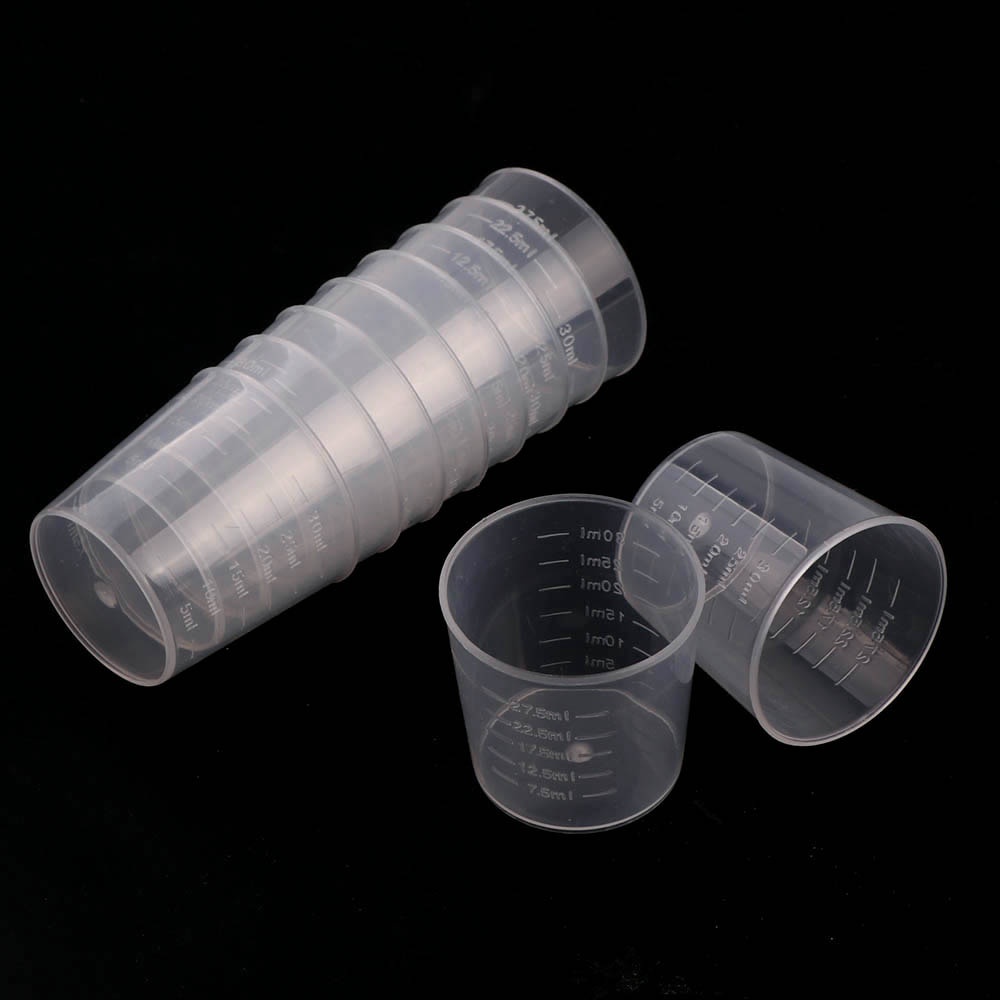 10pc 30ml Clear Plastic Liquid Measuring Cups Graduaeted Laboratory ...