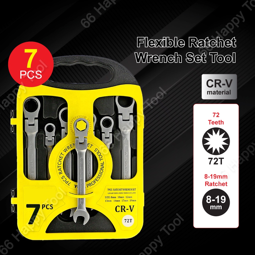 819mm 7pcs Adjustable Flexible Ratchet Wrench Set CRV Repair Torque