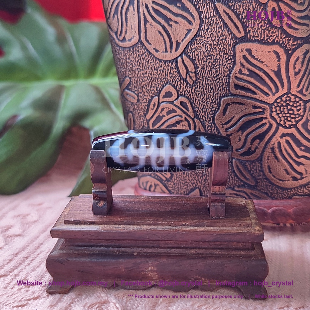 HOJB Tibetan Pure Dzi Prosperity and Longevity 12x35mm 聚寶軒西藏至纯天珠