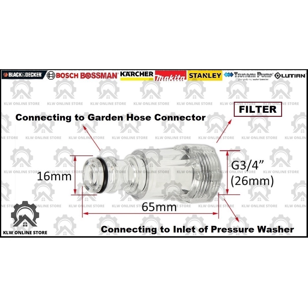 WATER FILTER WATERJET CONNECTOR ADAPTOR BLACK AND DECKER KARCHER BOSCH