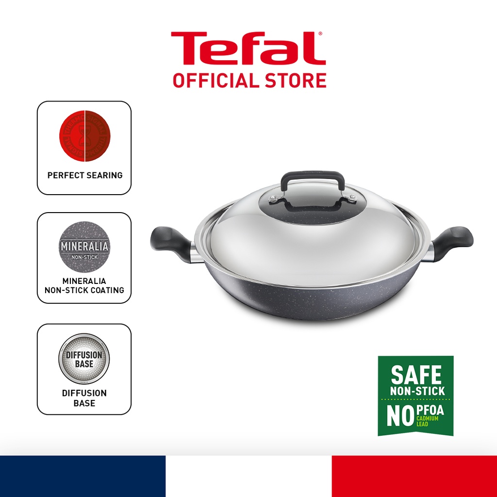 Tefal Natura Wok with lid 34cm (Nonstick Cookware, Mineralia Nonstick