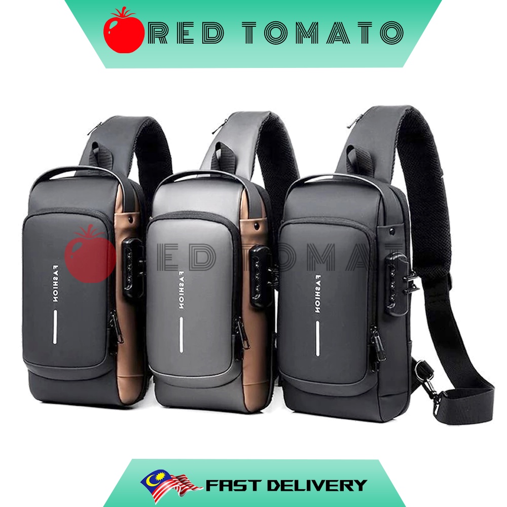 Men Designer Chest Bag 2026.RED TOMATO Waterproof USB Man Crossbody Bag Anti-Theft Short Travel ...