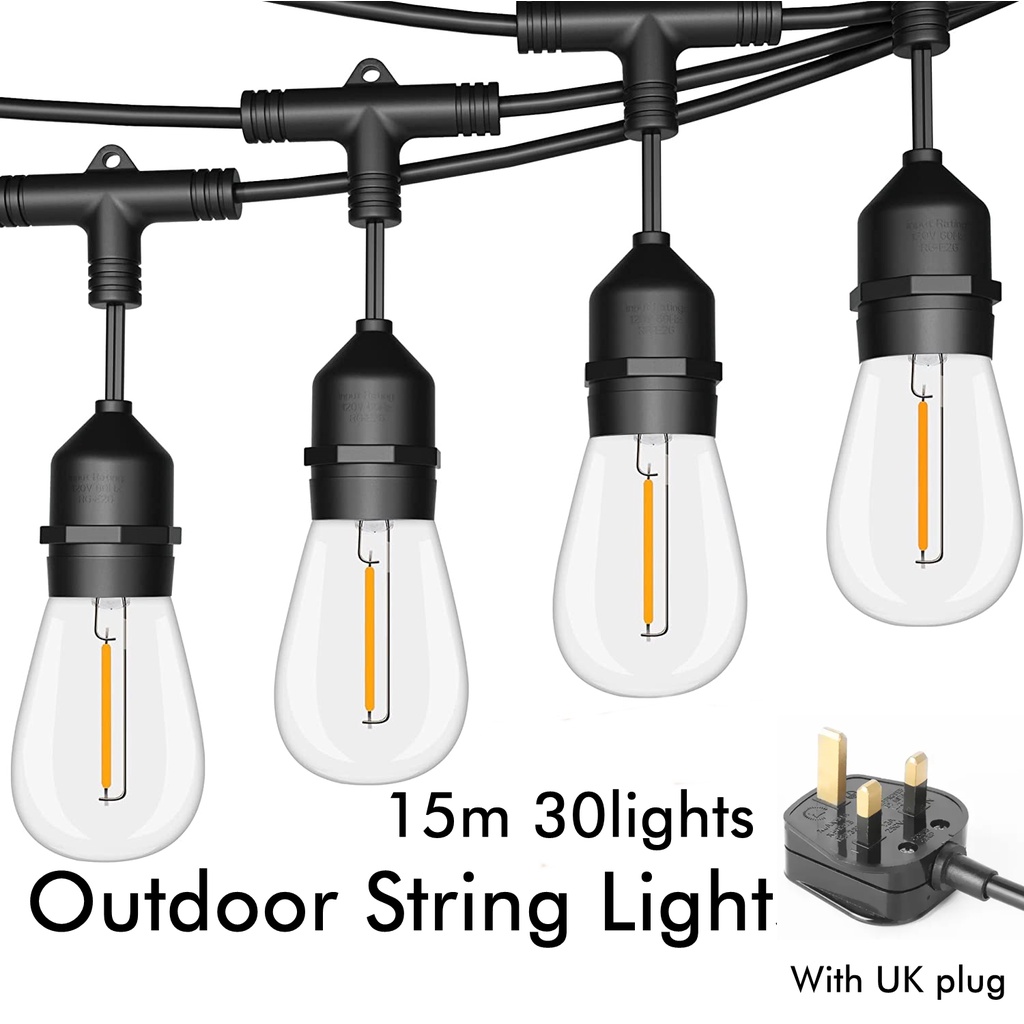15m30lights S14 LED 240V UK plugOutdoor String Lights Shatterproof IP65