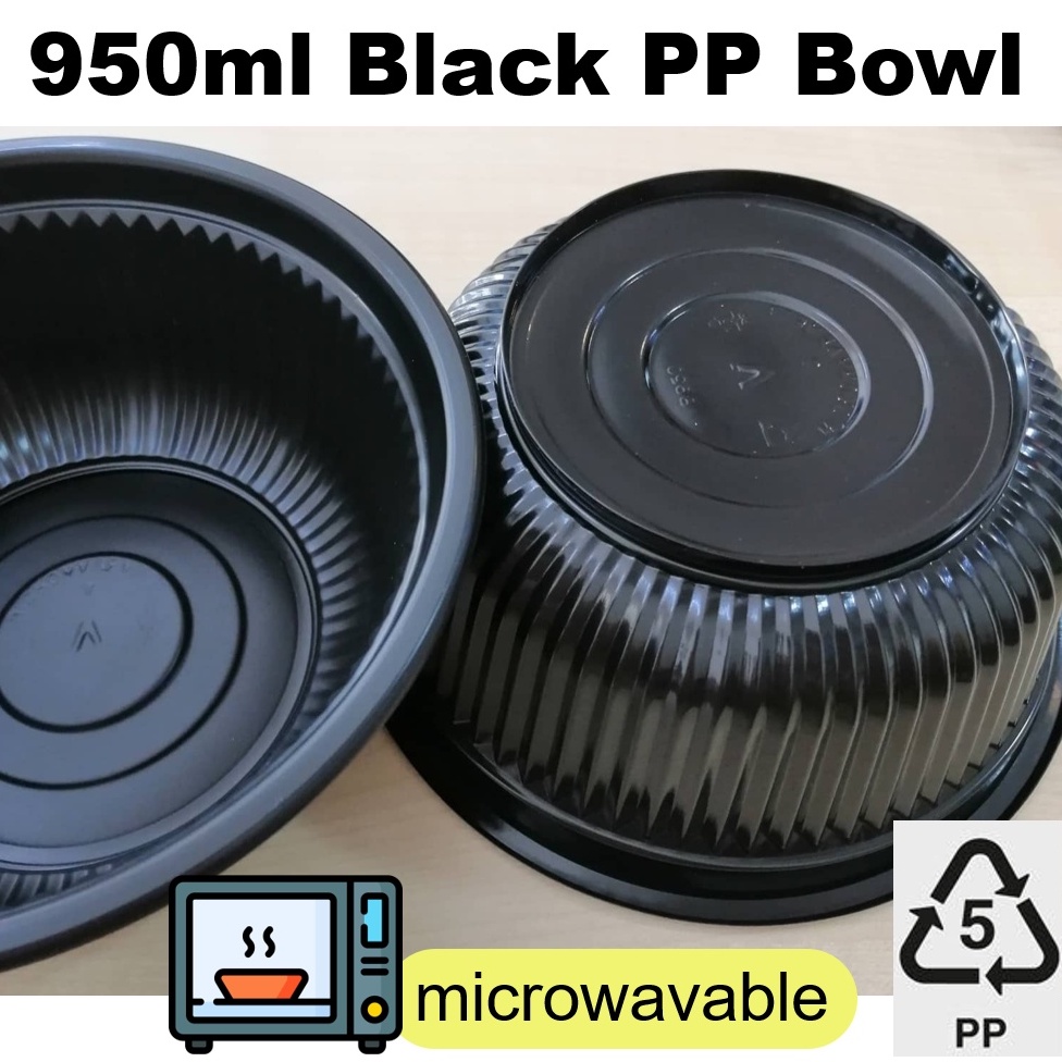 25pcs 950ml 7'' (17.5cm) PP Thick Premium Plastic Bowl Microwavable
